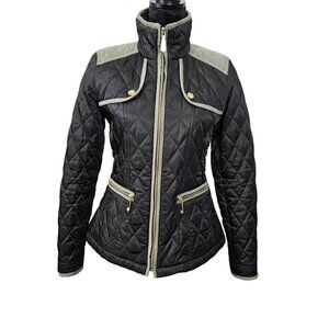 VINCE CAMUTO Quilted Faux Suede Trim Black Field Equestrian Jacket